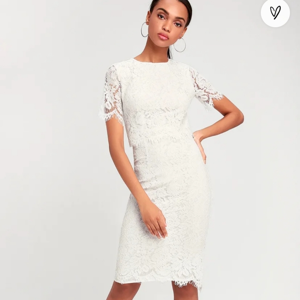 Lulus Devotion White Lace Short Sleeve Midi